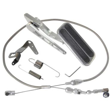 Imagem de PKSABB Pedal de gás universal de alumínio e kit de mola de suporte de cabo do acelerador de aço inoxidável de 61 cm Hot Rod para Chevy Ford Silver