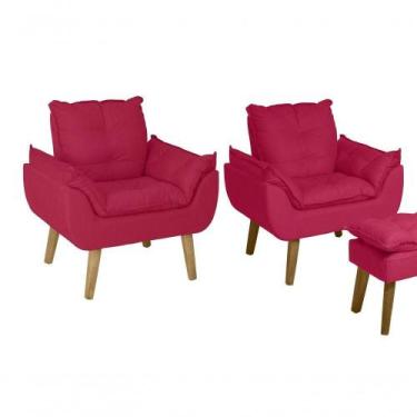 Imagem de Kit 02 Poltrona/cadeira Decorativa E Puff Glamour Opala Com Pés Quadra