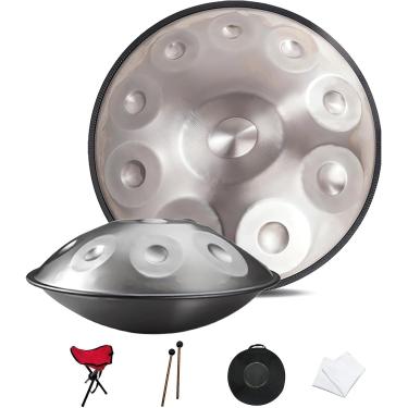 Imagem de Instrumento Handpan de aço - 22 polegadas 432Hz/440Hz 9/10/12 Notas - Instrumento de percussão de tambor de língua com marretas de tambor e bolsa de transporte, SILVER_12 NOTAS, 440Hz