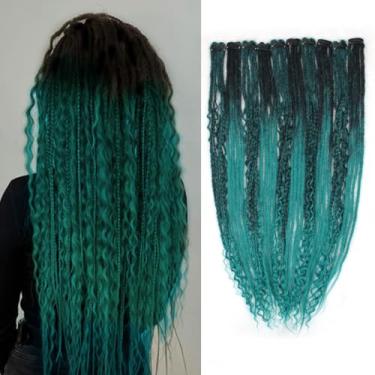 Imagem de Pouweney Extensões de dreadlock de 61 cm, 10 peças, conjuntos completos, 40 fios preto/bdgreen extensões sintéticas com clipe para mulheres, 100% feitos à mão, macio, fino, 0,6 cm de largura.