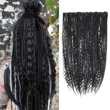 Imagem de Pouweney 10 peças de extensões de dreadlock com clipe completo, extensões de dreads de clipe sintético de 61 cm feitas à mão (preto, 40 fios)