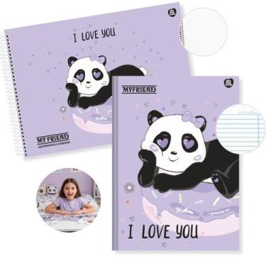 Imagem de Kit Caderno Urso Panda Brochura 80 Folhas e Desenho 60 Folhas Capa Dur