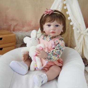 Imagem de Bebê Reborn Boneca Menina Realista de Silicone 55cm Olhos Azuis