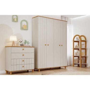 Imagem de Quarto Infantil Completo Cupcake 2 Peças (guarda Roupa+cômoda) Qi105 Off White/nature - Permóbili Baby