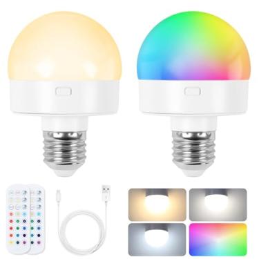 Imagem de EIDEARAY Lâmpada E26 recarregável operada por bateria com controle remoto, lâmpada LED regulável com 12 cores RGB selecionáveis e 3 temporizadores, lâmpada de disco removível sem fio para arandela de