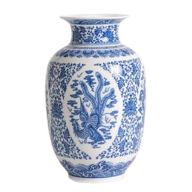 Imagem de GaLouRo Vaso azul e branco, porcelana chinesa para prateleira de sala de estar, decoração de entrada e peça central de casa azul e branca, decoração de vasos azuis, 28 cm A
