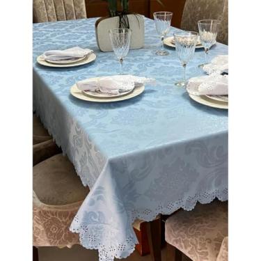 Imagem de Toalha de Mesa Retangular Decoração 4, 6, 8 Lugares - Estampada Bonita Jacquard para 10, 12, 14 Lugares(AZUL SERENITY,4,00 METROS)