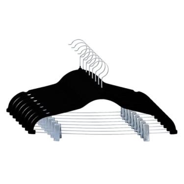 Imagem de Kit 10 Cabides Veludo Presilha Preto Adulto Grande Reforçado Premium Calça Saia Camiseta