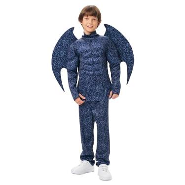 Imagem de Boys Bat Costume with Wings, Blue Bat Muscle Outfit, Kids Fancy Halloween Cosplay Dress Up (X-Large)
