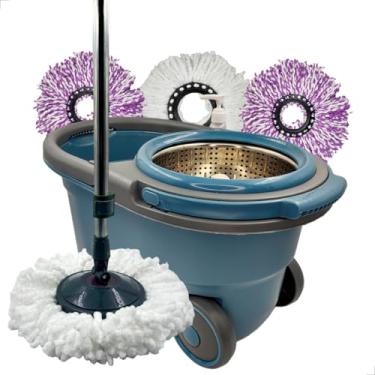 Imagem de INMA, Mop Turbo, Mop Giratório, Mop Esfregão, Mop Inox, Mop 360°, Mop 16l Capacidade 14l, Mop Com Rodas, 3 Refil, Limpeza Chão, Limpeza Para Qualquer Piso, INMA Compatível Com TYJR (Azul)