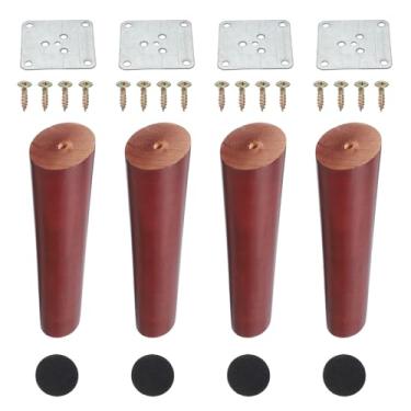 Imagem de PATIKIL Pernas de móveis de madeira, 4 peças de perna de sofá cônica de substituição de 20 cm para cadeira, sofá, cama, mesa de café, nogueira vermelha