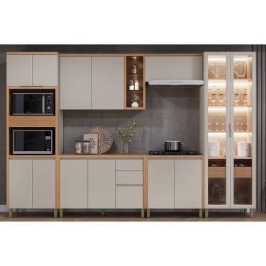 Imagem de Kit Cozinha Completa 6 Peças Allure (2Aéreos+2Balcões+1Cristaleira+1TorreQuente) CP03 Jequitiba/Gris Fosco - Linea Brasil
