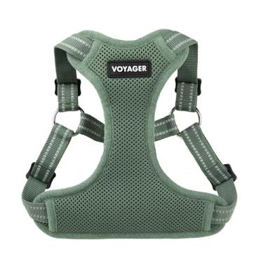 Imagem de Best Pet Supplies Voyager Peitoral ajustável para cães, respirável, sem puxão, para cães pequenos, médios e grandes, peitoral para caminhar, correr, fácil de pisar, listras refletoras - verde musgo, P