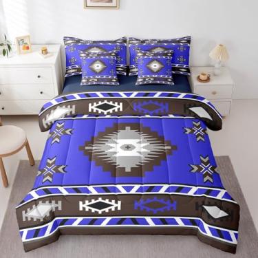 Imagem de Erosebridal Jogo de cama de casal tribal asteca, 7 peças, para decoração de quarto ocidental, geométrico sudoeste, rústico, indiano, oriental e lençol com edredom