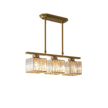 Imagem de Lustre de cristal de luxo dourado moderno, elegante, retangular, luminária pendente para sala de estar, quarto, sala de jantar, luminária de teto com design simples, 3 cabeças, cor dourada,