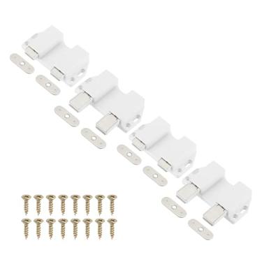Imagem de PATIKIL 4 travas magnéticas, 6 cm x 7,3 cm, pequenas travas duplas de empurrar para abrir a porta de toque, trava de pressão, trava de pressão para gaveta de fechamento de guarda-roupa de cozinha