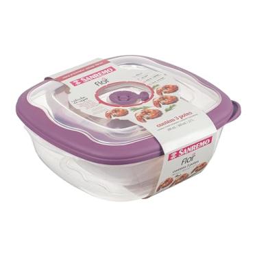 Imagem de Sanremo Flor, Conjunto de 3 Potes Plásticos com Tampa, 280ml, 920ml e 2,7L, Cor Açaí