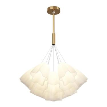 Imagem de Luminária de lustre branco compatível com quarto - 13 luzes - Abajur de acrílico com flor em ouro leitoso - Lustre boho costeiro compatível com