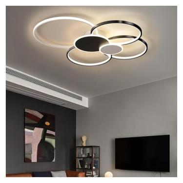 Imagem de Luminária de teto LED moderna, regulável com controle remoto, lustres pretos, luminária de teto semi-embutida, para quarto, sala de estar, cozinha, sala de jantar, escritório, luminária de t