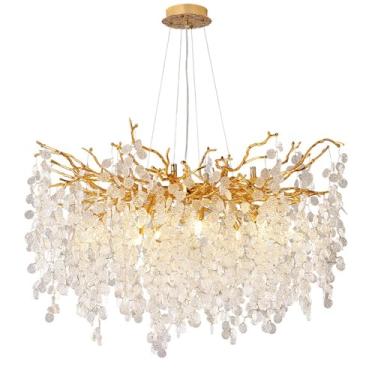 Imagem de Lustre de cristal, iluminação pendente para sala de jantar, quarto, sala de estar, moderno, dourado, design de galho de árvore de dinheiro, luminária de teto alto, iluminação de luxo