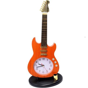 Imagem de Relógio Estilo Guitarra Porta Caneta Decoração Mesa Vintage
