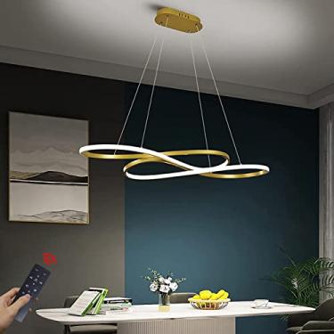 Imagem de Luminária pendente de LED para mesa de jantar, dourada/preta, suspensa, sala de estar, regulável, com controle remoto, luz para restaurante, design moderno para sala de jantar, luminária pen
