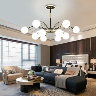 Imagem de Lustre moderno de 6 luzes Globe Mid Century, luminária pendente Sputnik com lâmpada G9, acabamento em metal escovado com abajur de vidro Globe branco, sala de jantar, cozinha, ilha, quarto