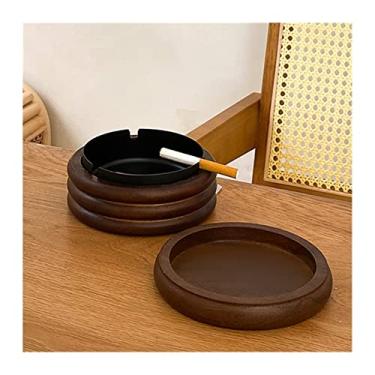 Imagem de Cinzeiro de madeira maciça Hula Hoop cinzeiro doméstico sala de estar quarto decoração escritório estudo sala de chá cigarro cinzeiro circular de madeira maciça cinzeiro externo