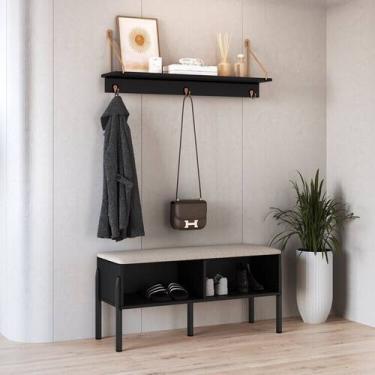 Imagem de Conjunto Sapateira Banco Estofada e Prateleira Pé Madeira Oslo - Artes
