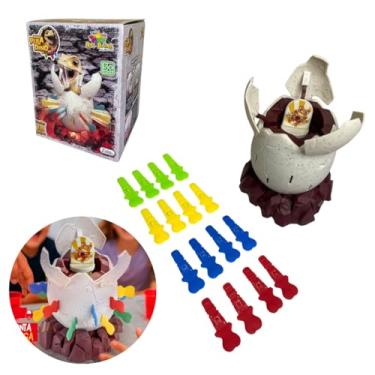 Imagem de Art Brink Jogo Pula Dino, Brinquedo Dinossauro Interativo com Ovo que Quebra, 13cm, Branco e Marrom, com 18 Peças, para Crianças 5+ Anos