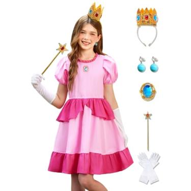Imagem de IIMMER Vestido de princesa rosa para meninas, Halloween, mangas bufantes, vestido midi para carnaval, roupa de princesa de 5 a 14 anos, Rosa princesa, 12 Anos