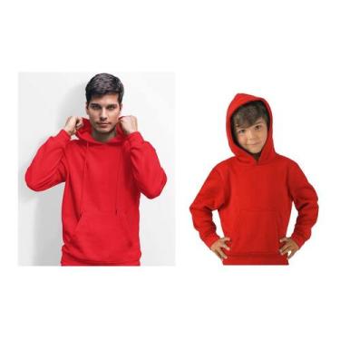 Imagem de Moletom com capuz canguru com capuz unissex de algodão vermelho - Ligh