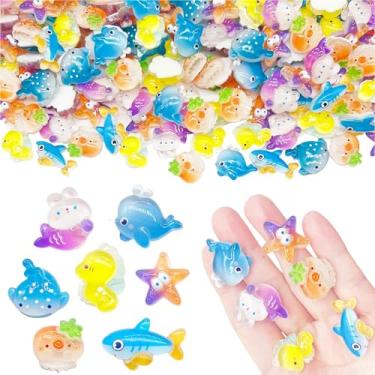 Imagem de JINDUODUO 70 peças de berloques de resina plana para artesanato, lindos berloques de slime a granel DIY kit de fabricação de artesanato, pingentes mistos de fundo plano para geleca (oceano