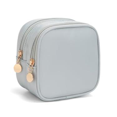 Imagem de XIAOLER Bolsa de maquiagem pequena, bolsa de cosméticos com zíper duplo, bolsa de maquiagem de viagem, linda bolsa de maquiagem para bolsa, mini bolsa de higiene pessoal, Prata, Todo mundo