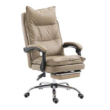 Imagem de TLTDSMYF Cadeira de chefe, cadeira giratória de encosto alto, cadeira de secretária para computador com apoio para os pés, cadeira executiva ergonómica de couro PU para escritório