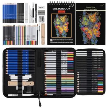 Imagem de Kit Lápis de Cor  com Estojo peças Tintas Acrílicas, Aquarela, PRINA 76, Preto