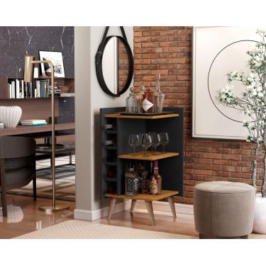 Imagem de Aparador com Adega Horizontal Canto Pés Palito Santiago cor Preto/Freijó - Comprar Moveis em Casa