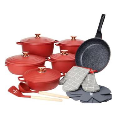 Imagem de Jogo Panelas Antiaderente 18 Peças Aluminio Fundido Vermelho - NoBrand