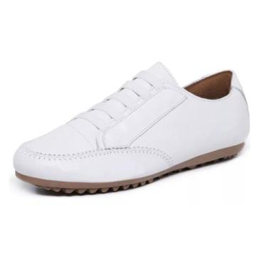 Imagem de Tenis Mocassim Casual Feminino em Couro Calce Facil Ajuste Elastico So