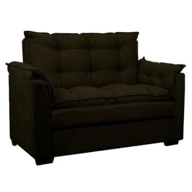 Imagem de Sofá 2 Lugares 140cm em Suede - Estrutura de Madeira Maciça, Assento Confortável e Compacto para Salas Pequenas (Marrom)