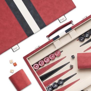 Imagem de Lingle 15inch Backgammon Sets for Adults, Classic Board Game with Folding Leather Backgammon Case, Leather Exterior and Velvet Interior, Portable Travel Game Set
