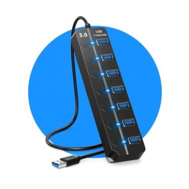 Imagem de Hub Expansor USB 3.0 7 Portas com Interruptores para Notebook Computador com LED - Extensor de várias Entradas régua USB para PC 7 em 1 - Alta Velocidade