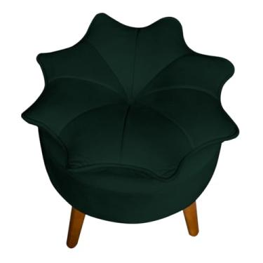 Imagem de Puff Banqueta Decorativa Flor/Pétala Veludo com Pés Palito de Madeira – Estofado Redondo Design Floral (Verde, Flor/Petala)
