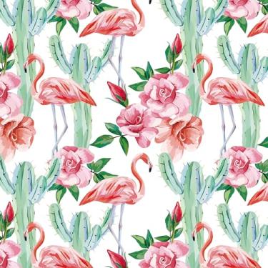 Imagem de Decotalk Papel de parede de flamingo, papel de parede de cacto verde, papel de parede branco de 43 x 900 cm, para quarto, banheiro, flamingo, cobertura de parede, envoltório de vinil fofo para quarto