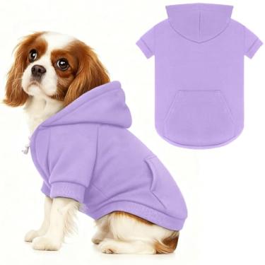 Imagem de Suéteres para cães, moletom com capuz para cães, aconchegante com capuz e bolso, orifício para trela, suéter de roupas para animais de estimação para cães pequenos, médios e grandes, roxo claro e M