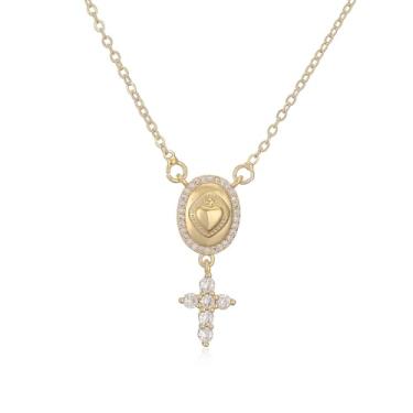 Imagem de Evena Colar de cruz hipoalergênico banhado a ouro 18 K com pingente, Medium, Latão, Sem Pedra Preciosa