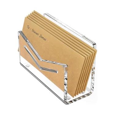 Imagem de Pssopp Organizador de Carta de Correio de Bancada, Construção Acrílica de Base Antiderrapante Estável que Faz Suporte de Envelope de Mesa Arrumado para Cartão de Felicitações de (Transparente)