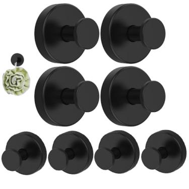 Imagem de Ganchos de parede de aço inoxidável com ventosa de 8 peças, comporta até 6,8 kg, reutilizável, cabide de ventosa para chuveiro, para casa, cozinha, banheiro, escritório (preto, 8 peças)