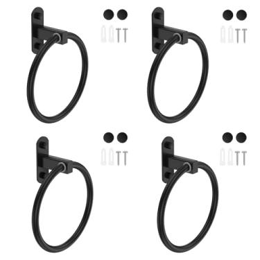 Imagem de UKQRRTC Anel de toalha de 4 peças, suporte de toalha de mão redondo de alumínio espacial, força e robustez, design rotativo de 180°, economia de espaço, fornece os acessórios de parafuso necessários