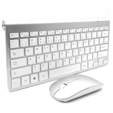 Imagem de Kit Teclado e Mouse Sem Fio Bluetooth, Resistente à Água, ABNT2, Design Slim Moderno, Bateria Durável, Certificado Anatel (Branco)